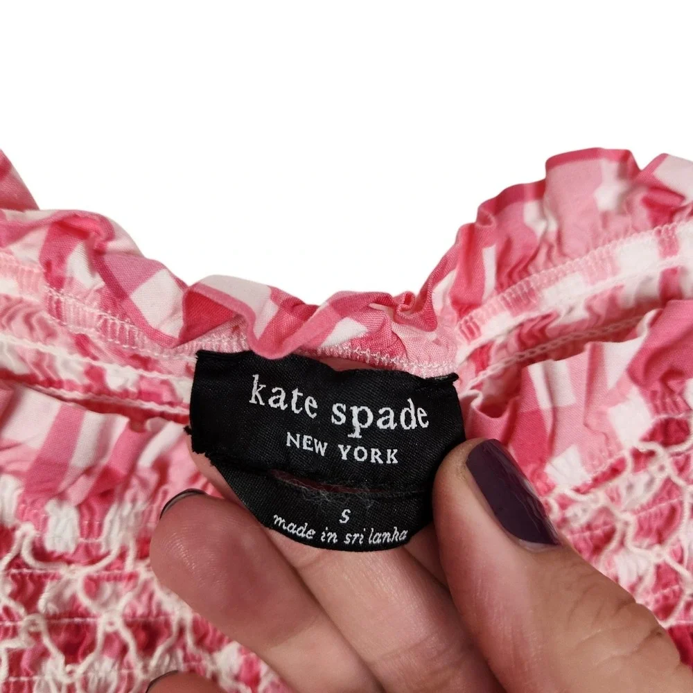 KATE SPADE Woven Lawn Chemise Painterly Plaid‎ Dress Womens Small Pink Gingham